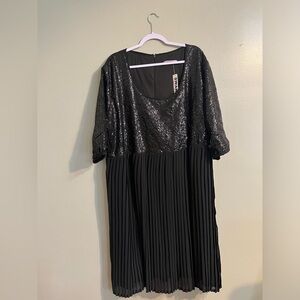 SWAK Womens Plus Sequined Black Elbow Sleeve Knee Length Party Cocktail Dress 4X